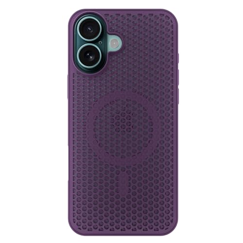 Image of Pikkme Back Cover for iPhone 16 | Honeycomb Cooling Design | Silicone Heat Dissipation | Mag-Safe Compatible | Shockproof Camera Protection Bumper Case (Purple)