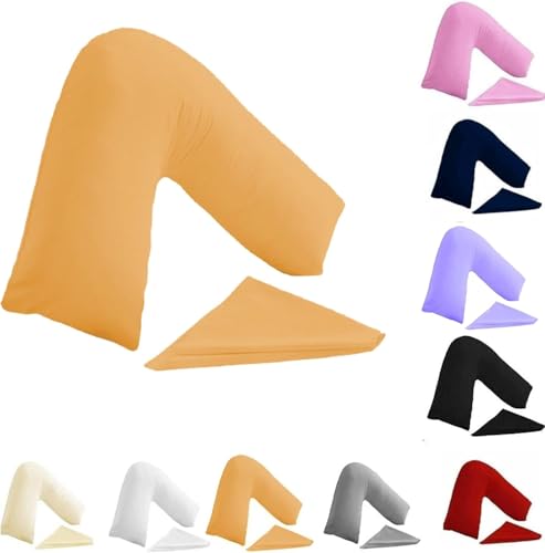 Nutra Nerd V Shaped Pillowcase Cover - 100% Polycotton V pillowcase cover - Neck & Back Support Orthopaedic Pregnancy Nursing V shape Pillow case cover only | Envelope Closure (Mustard)