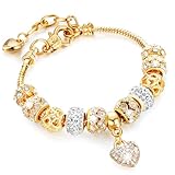 Sinalty Gold Beads Bracelets Rhinestone Heart Charm Bracelet Luxury Adjustable Bangle for Women