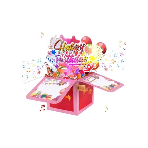 Kesote バースデーカード メロディ ライト付き 女の子 誕生日カード バースデー 立体 3D ポップアップ 音楽付き ピンク
