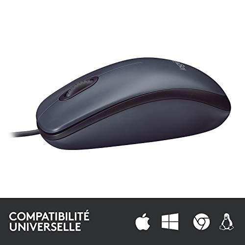Logitech B100 Souris Filaire USB, 3 Boutons, Suivi Optique, Ambidextre, Compatible avec PC/Mac/Ordinateur Portable/Chromebook - Noire – Image 6