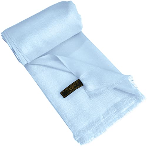CJ Apparel Light Blue Baby Blue Solid Color Fringe Design Nepalese Shawl Scarf Wrap Stole Throw Head Wrap Pashmina Hand Made in Nepal New3