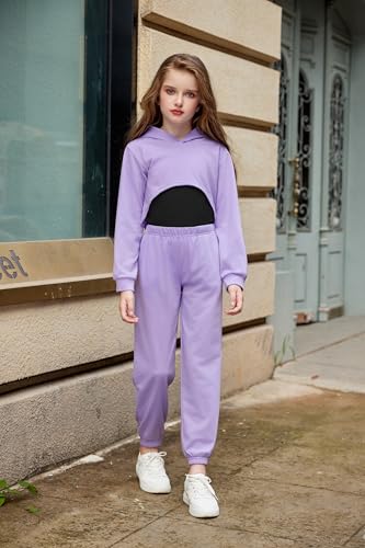 Arshiner 3 Piece Girls Jogger Set Sweatsuits Crop Sweatshirt Hoodie Adjustable Cami Top and Sweatpants2