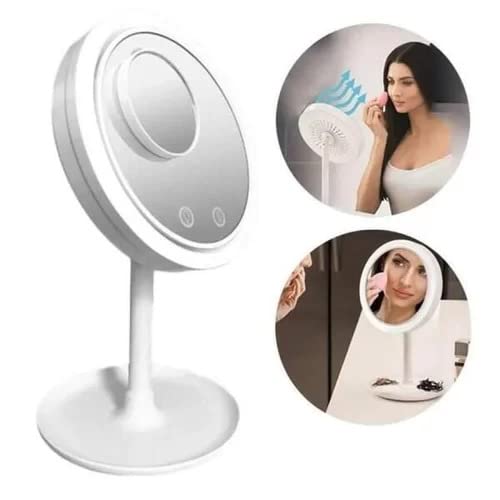 Espelho de Maquiagem Touch Ampliador 5X com Ventilador e Luz LED Portatil Espelho de Mesa - Pronta E