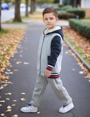 Image of Funnymore Boy's Jacket Hoodies Zip up Sweatshirt Sherpa Fleece Lined Jacket Fall Winter Clothes Outwear Coat 2-14 Years