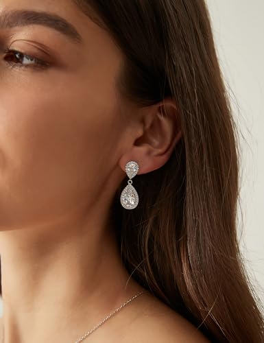 EAMTI Silver Dangle Earrings for Women Cubic Zirconia Teardrop 925 Sterling Silver Post Rhinestone Bridal Wedding Earring4