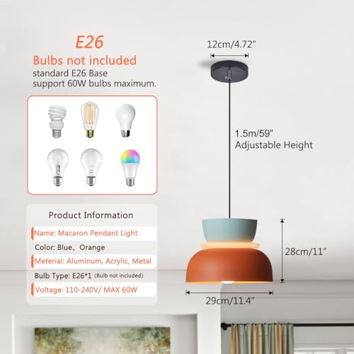 Qufute QU Fute Mid Century Modern Ceiling Pendant Light, Orange Navy 2 Colors Barn Macaron Shade, Aluminum Nordic Modern Pendant Light Fixture, Colorful Chandelier Pendant Lights For Kids Room thumb #1