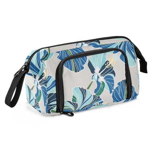 Image of Bolaz Big Capacity Pencil Pen Case Pouch Bag School College Office Organizer for Teens Girls Adults Student-Blue Flower Pattern