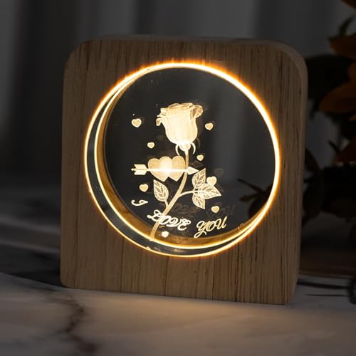 TENGFENG Crystal Rose Night Light - Gifts for Girls and Ladies with Wooden LED Frame I Love You Gift Ideas for Her Birthday, Valentine's Day, Christmas