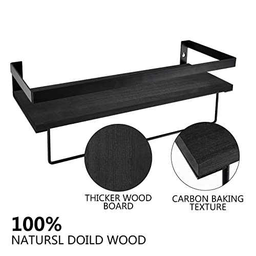 Y&Me Ym Bathroom Storage Shelf Wall Mounted Set Of 2, Bathroom Towel Rack Set Of 2, Rustic Wood Floating Shelves With Removable Towel Bar,Perfect For Kitchen, Bathroom (Black) #TOP6