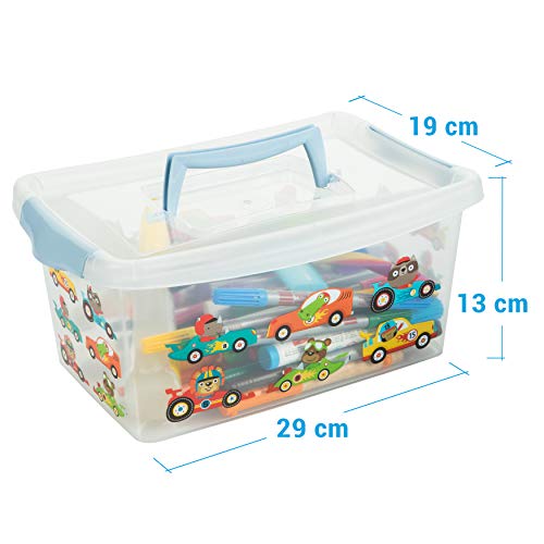 Aufbewahrungsbox für Kinder, Blau, 3 Stück, Kunststoffbehälter mit Deckel, 4 l, mit Griff, für Kinder