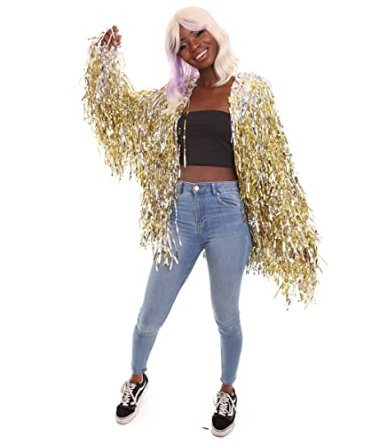 HPO Unisex Tinsel Jacket - Gold & Silver Long Strand Tinsel Jacket with Loose Fit - Extra Dense Tinsel for Extra Shine2