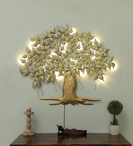 Image of Bharat Art Metal IRON Big Tree Wall Art with LED Light for Living Room - Handcrafted Iron Tree Wall Hanging Home Decoration for Bedroom, Hall, Office & Entrance (Urban Tree) (WD043) size (44 * 3 * 37) inches
