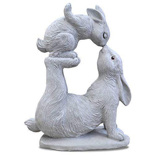 Thaiboo OsterHasen Garten Figur massiv Deko Stein HAB Dich LIEB Hase (Hasen Mama und Kind)