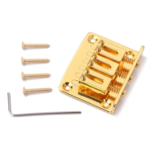 OFFSCH Adjustable Height 4 Screw Guitar Bridge Flat-head Solid Metal for Vintage Style Jazz or Electric