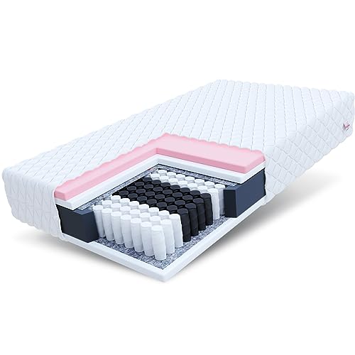 FDM VERO Taschenfederkernmatratze 90 x 200 cm 7-Zonen Matratze Härtegrad H2/H3 (Mittelweich/Mittelhart) 19 cm Höhe Thermoplastischer Visco-Schaum Zweiseitig Bezug Abnehmbar Waschbar