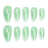 Sun&Beam Nails Handmade Press-on Medium Long Almond Mint Green Cat Eye Design Charming False Nail Tips 10 Pcs (#123 M)