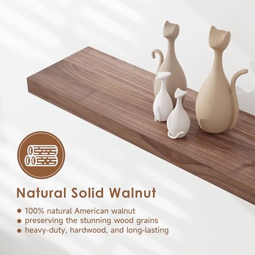Axeman Walnut Floating Shelves for Wall - 36 Inch Walnut Wood Shelves Set of 2-8 Inch Deep Natural Wooden Shelves for Room Wall Decor - Thumbnail 4