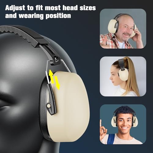 [ProCase] 2個入り 子供/大人兼用 防音イヤーマフ 遮音 調整可能なヘッドバンド付き 耳カバー 耳あて 聴覚保護ヘッドフォン、ノイズ減少率：NRR 26dB - ベージュブラック