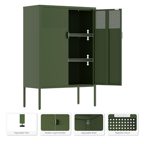 Image of Metal Storage Cabinet,2 Door TV Stand, Metal Mesh Accent Cabinet