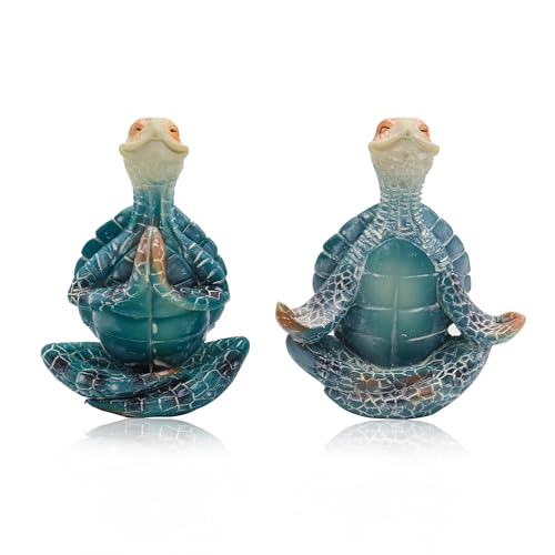 Set de 2 estatuas de tortuga para meditación y decoración miniatura 1