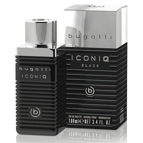 bugatti Iconiq Black Parfum Herren 100ml Holzig Ambriert Scharfes Männerparfüm mit komplexen Noten von Kardamom Sandelholz, Lavendel und Bernstein Markant Dunkles Eau de Toilette Herren Parfüm