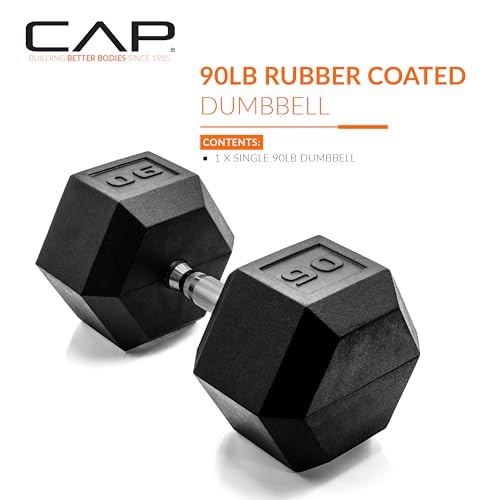 Image of CAP Rubber Coated Dumbbell Weights, Free Weights for Home Gym Strength Training, Anti-Roll Hex Dumbbells with Black, Chrome & Comfort Grip Handles, Singles