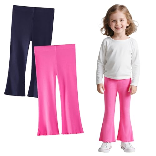 Domueay Leggings para Niña Algodón Pantalones Acampanados Suaves y Transpirable Mallas Elásticas Deportivas para Ballet Escolar Correr Legging Pack de 2 Infantil Ropa 5 6 Años, Rosado Azul Marino