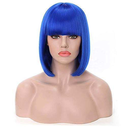 Colorful Blue Wigs for Women Synthetic Short Bob Wigs Fun Wig for Party ,Halloween,Costume, Bachelordom Natural As Real Hair ,13 Inch