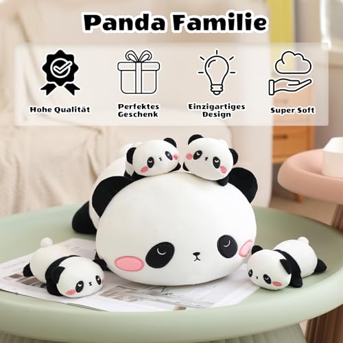 SQEQE Panda Plushies Stuffed Animals with 4 Babies, Cute Panda Plush Pillow Soft Toy Birthday Gifts for Girls Boys