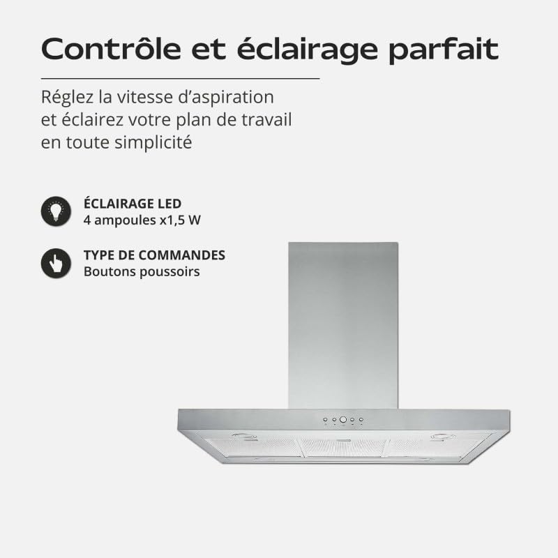 BELDEKO Hotte Îlot 90 cm Inox 553 m3/h 3 Vitesses - Marque Française
