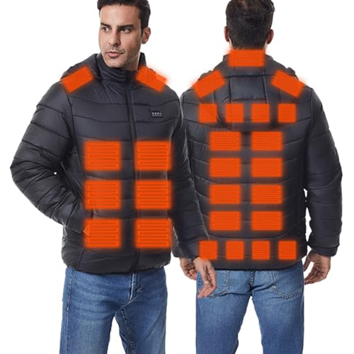 Giacca Riscaldata per Uomo Giubbotto Termico Riscaldato Elettrico con USB Invernale Giubbottos Zip Uomos Oversize Cappotto Tinta Unita in Cotone 27 Zone Riscaldamento a Quattro Controlli
