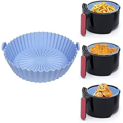 Air Fryer Silicone Pot, Reusable Air Fryer Liners Air Fryer Accessories Round Air Fryer Basket for Baking Roasting Oven Microwa (Blue) Cover