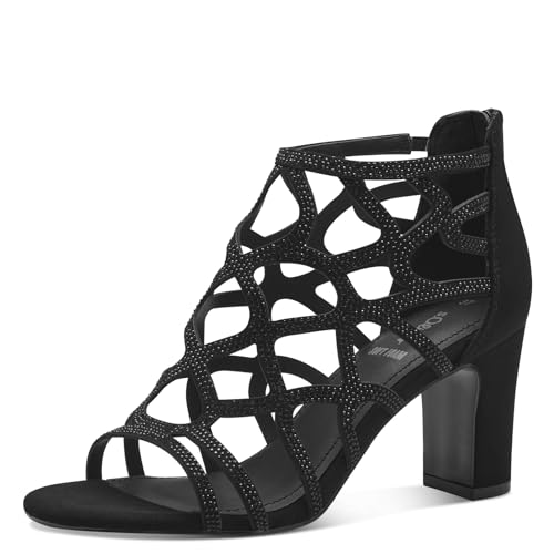 s.Oliver Damen Sandalen mit Absatz mit Reißverschluss Glitzer, Schwarz (Black), 38 EU
