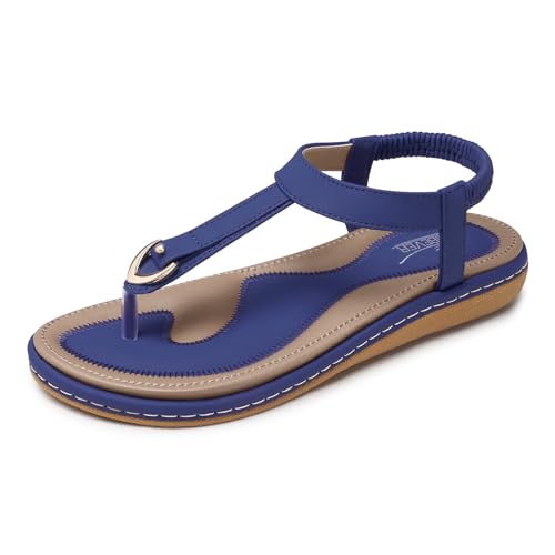 Image of SHIBEVER Womens Sandals Summer Flat: Dressy Casual T-Strap Flip Flop Thong Flats Sandals - Comfortable Walking