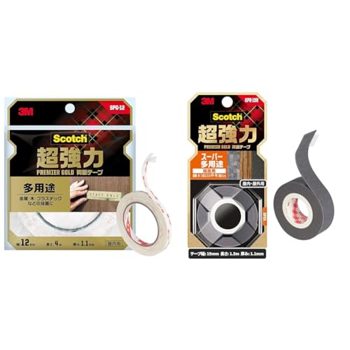 【セット買い】3M 両面テープ 超強力 多用途 幅12mm 長さ4m スコッチ SPG-12 セミロング プレミアゴールド + スコッチ 超強力両面テープ プレミアゴールド スーパー多用途 粗面用 幅19mm長さ1.5m KPR-19R
