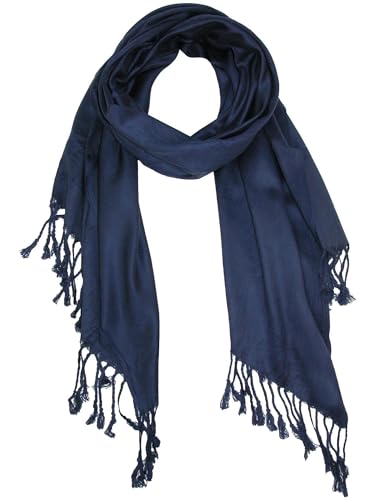 CTM® Women's Classic Pashmina Style Shawl Wraps, Navy3