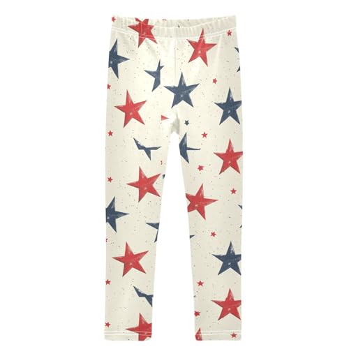 Vintage Red Blue Stars Girls Leggings Kids Yoga Pants Dance Active Tights 4T