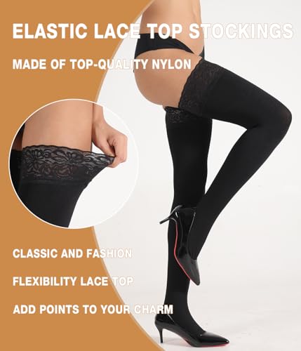 MERYLURE Warm Thick Thigh High Socks, Fleece Lined Stay Up Lace Top Stockings, Winter Tall Long Women Boots Leg Warmers3
