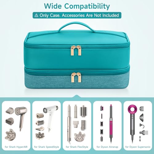 Image of Travel Hair Dryer Case for Shark Flexstyle, Double-Layer Carrying Case for Shark Flex Style Blow Dryer, Portable Hair Tools Storage Organizer Bag for Shark Beauty Hairdryer Attchments (Teal Green)