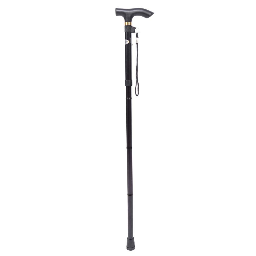 Uxsiya Bastone da passeggio portatile pieghevole anti-shock regolabile in altezza per anziani e arrampicata (nero senza luce LED)