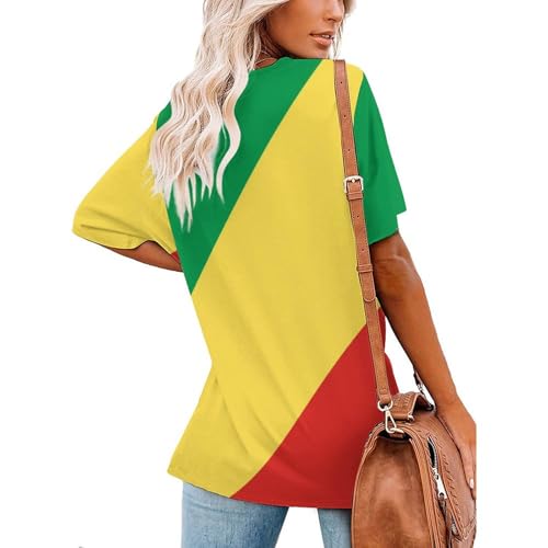 SMBHIAON Femmes Drapeau du Congo T-Shirt Mode Décontracté Col en V À Manches Courtes 3D Imprimé Patriotiques Été Hauts Basique T-Shirts – vue 2