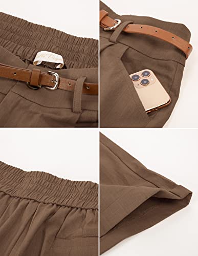 Image of Belle Poque Women Bermuda Shorts Elastic Waist Wide Leg Shorts with Pockets & Belts