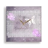 3dRose DPP_57256_1 Always Kiss Me Goodnight Romantic Sayings Floral and Butterfly Art Wall Clock, 10 by 10-Inch