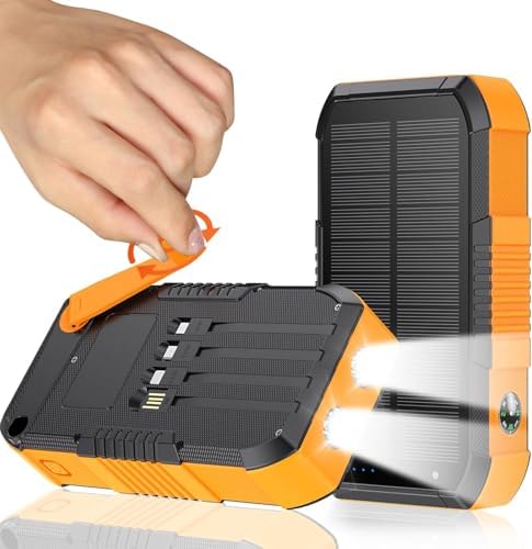 Cargador solar de 66800 mAh, manivela de mano integrada y 4 cable...