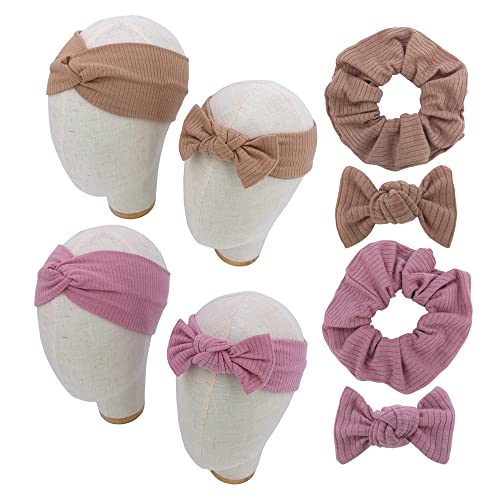 Sugarmelon Mommy and Me Headband Set Mother Baby Matching Turban Headbands for Toddler Baby Girls Women Scrunchies Hair Bow Hairbands (Mauve and Latte)