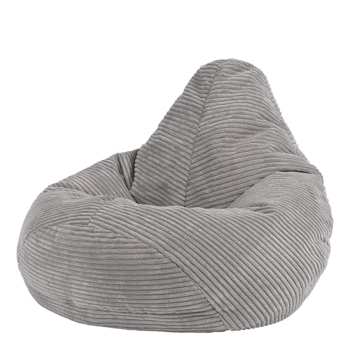 icon Dalton Kids Cord Bean Bag Chair, Grey, Large Bean Bag Chairs for Kids, Jumbo Cord Kids Bean Bags for Girls and Boys, Fluffy Bean Bags Nursery Decor Bedroom Accessories