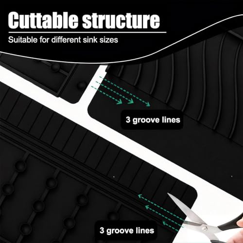 Image of Silicone Sink Splash Guard for Kitchen Basin (20in X 7.4in), Cuttable Silicone Sink Edge Protector & Countertop Cover, Prevents Splashes, for Kitchen Counter (Black)