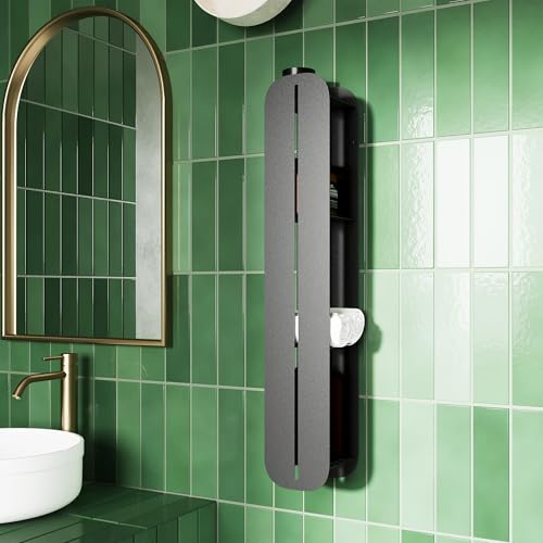Estanteria de baño sin Tornillos - Organizador de Pared Metálico 80cm - Repisas para Baño con Soporte de Pared - Accesorios Baño Negro - Estante Vertical Ducha Moderno para Decoración y Almacenaje