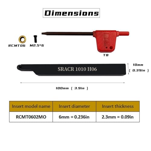 Hunricho 3/8 Zoll 1/2 Zoll SRACR1010/1212 H06 Drehmaschinenhalter Drehmaschinendreh- mit RCMT0602 runden Hartmetall-Fräseinsätzen (2 Stück 3/8 Halter + 10 Stück Einsätze)